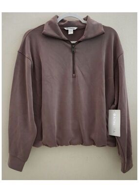 Athleta Seasoft Half-Zip Pullover, bubble hem, Sweatshirt, smoky rose, medium